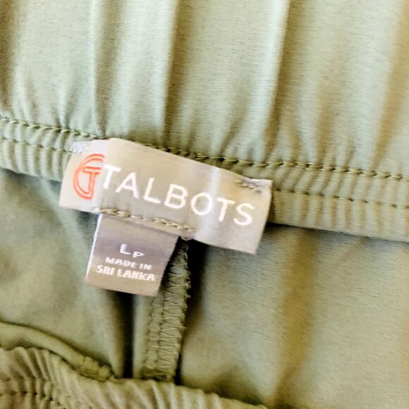 T by Tablots Womens Crop Pants Cuffed Green Lightweight Elastic Waist Petite LP - Picture 9 of 12